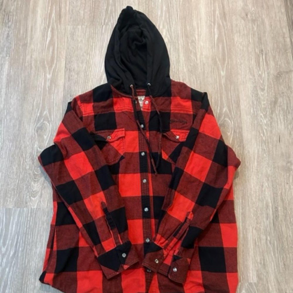 Youth XL Legendary Whitetails original Deer Gear Hooded Plaid button up